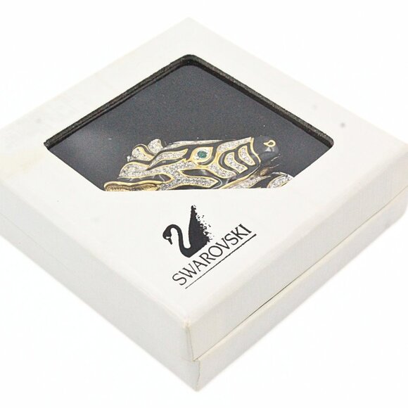Splendid Swarovski Signed Zebra Head Gold Tone Encrusted Crystal Brooch - Picture 8 of 10